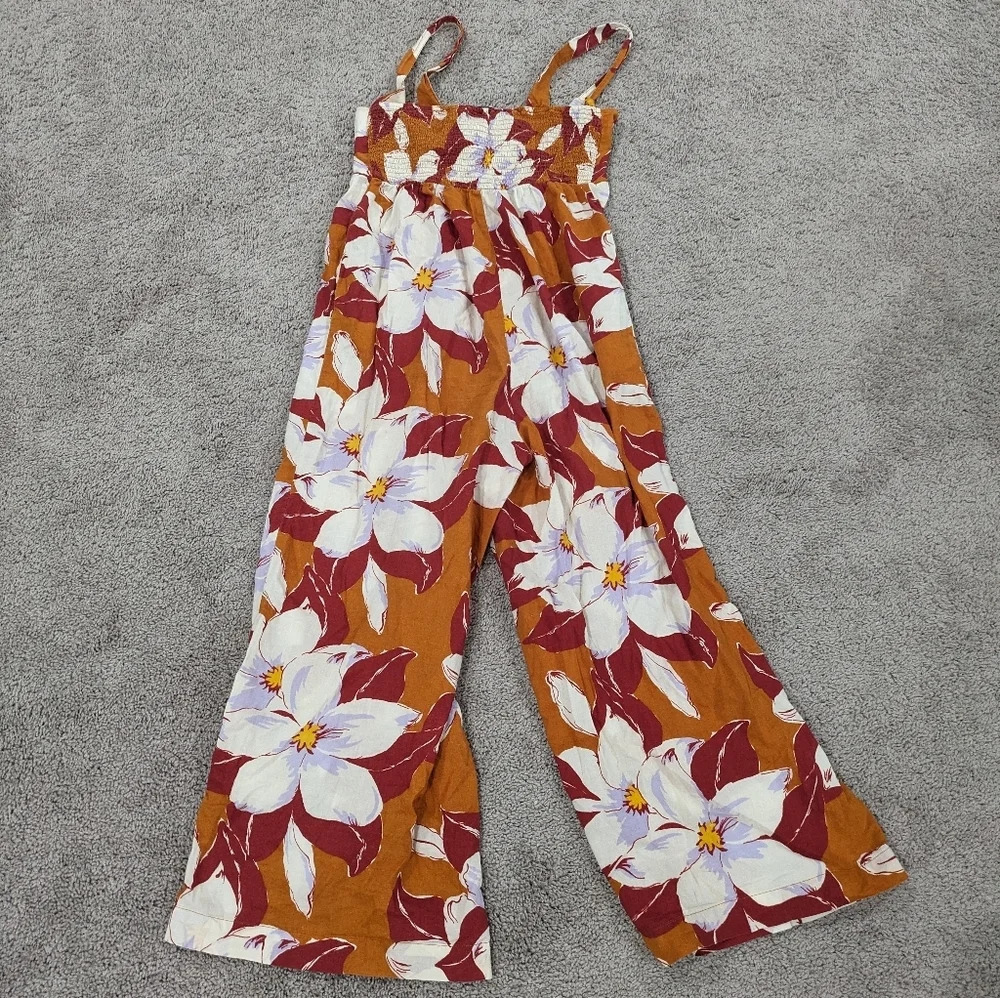 Madewell Tie-Front Cover-Up Jumpsuit Orange tropical flower print size Small - Picture 10 of 10